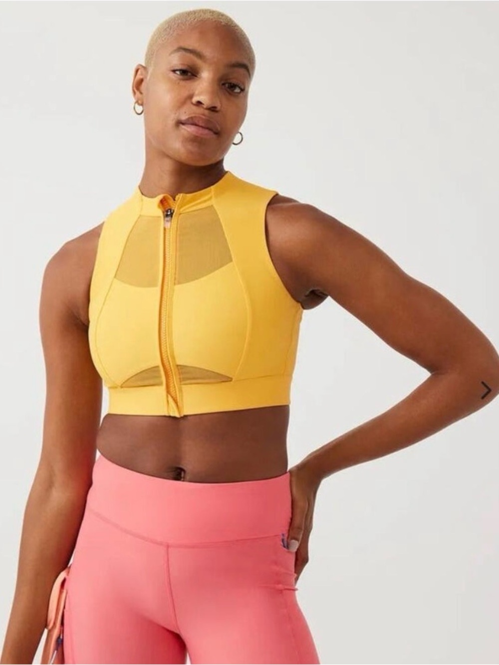 Outdoor Voices Splashknit Sports Bra Yellow Front-Zip Crop Top Gorpcore